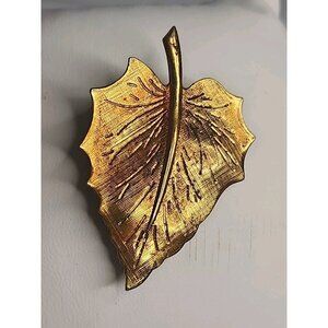 Vintage Gold Leaf Shaped Brooch Pin Fall Autumn 1980's